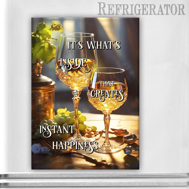 Aimant à vin amusant (Rectangle magnet featuring a painting of two glasses of wine with your own funny texts - wine lovers)