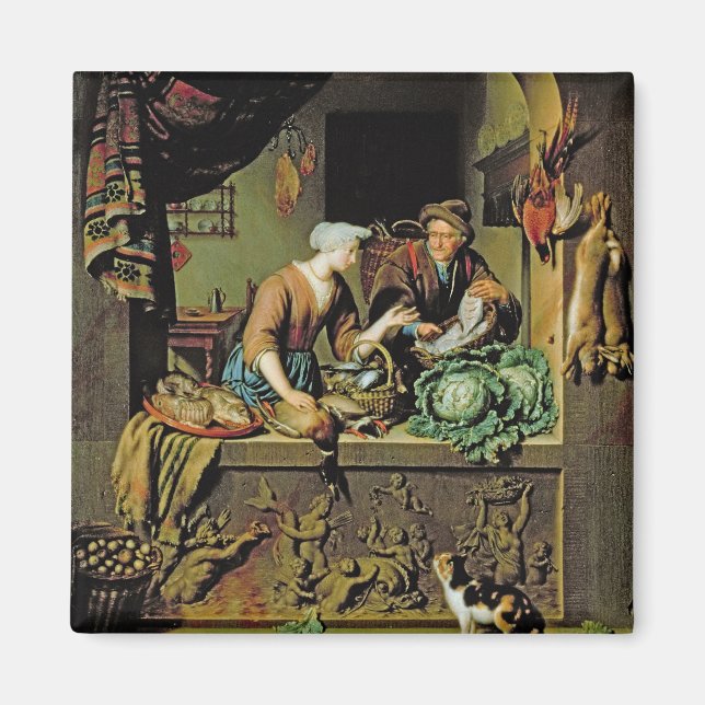 Aimant A Woman and a Fish Peddler, 1713 (oil panel) (Devant)