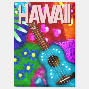 Aimant Abstrait Funky Ukulele Floral Tropical Turquoise P