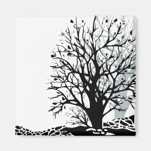 Aimant Abstrait moderne arbre noir silhouette ombre blanc