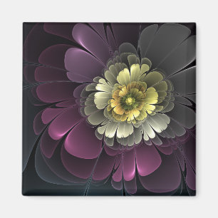 Aimant Abstrait Purpur moderne Khaki Gris Fleur fractale 