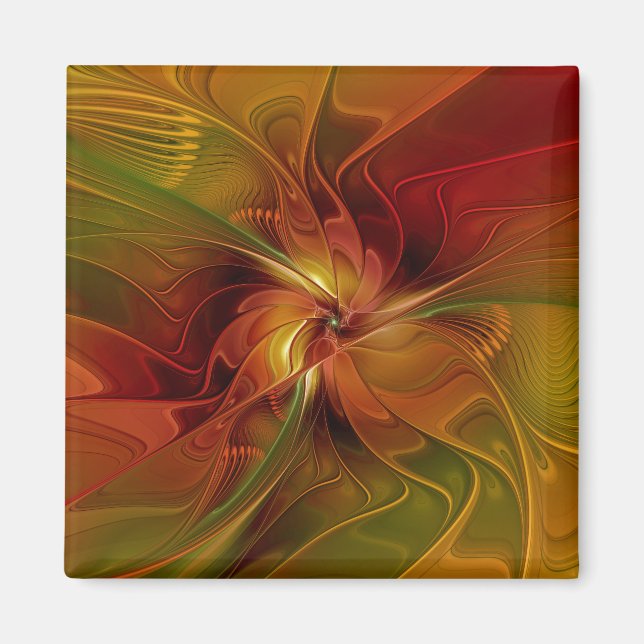 Aimant Abstrait Rouge Orange Brown Vert Fractal Art Flowe (Devant)