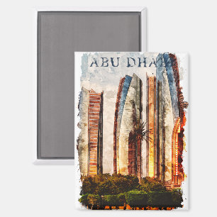 Aimant Abu Dhabi UAE Aquarelle Skyline