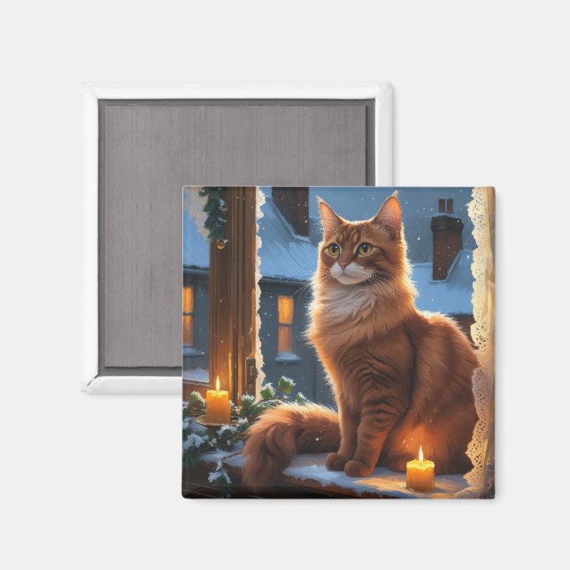 Aimant Abyssinian Cat With Christmas Lights Holiday (Recto/Verso)