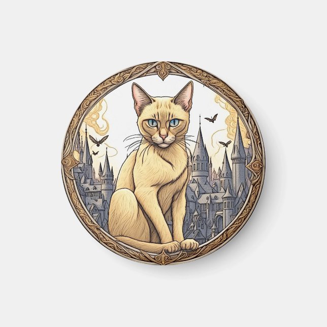 Aimant Abyssinian Chat devant le château (Devant)