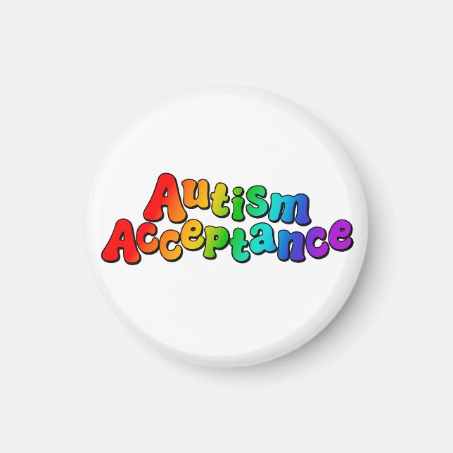 Aimant Acceptation de l'autisme Typographie arc-en-ciel (Devant)