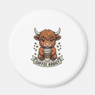 Aimant Accro au café Vache des Highlands Mignonne Gravure