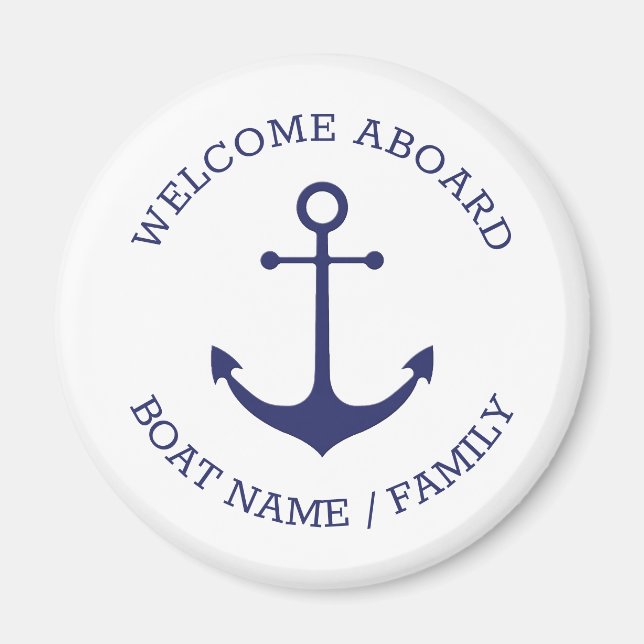 Aimant Accueil personnalisé à bord ancre nautique bleu bl (Devant)