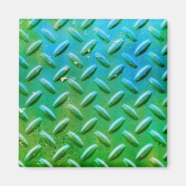 Aimant Acier en tôle de diamant vert et bleu (Devant)