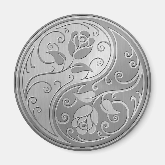 Aimant Acier inoxydable Yin Yang Roses (Devant)