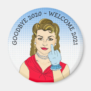 Aimant Adieu 2020 Bienvenue 2021 Drôle Retro Lady