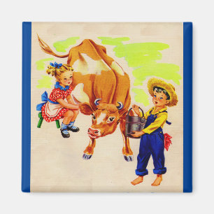 Aimant adorable enfant avec adorable vache