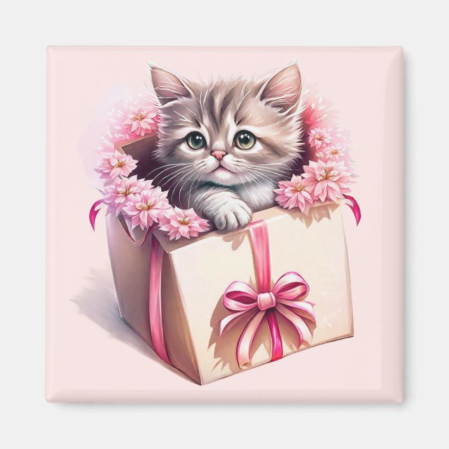 Aimant Adorable Kitten dans une boîte Cadeau d'anniversai (Devant)