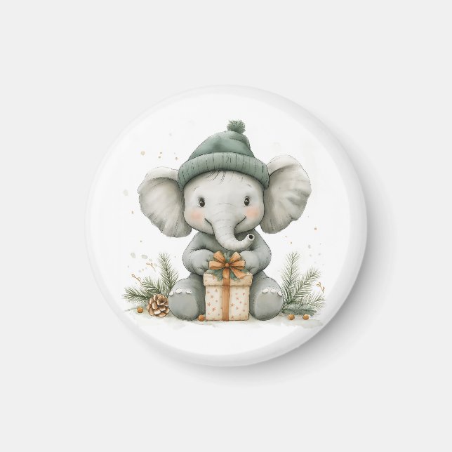 Aimant adorable série de Noël animal bébé éléphant (Devant)