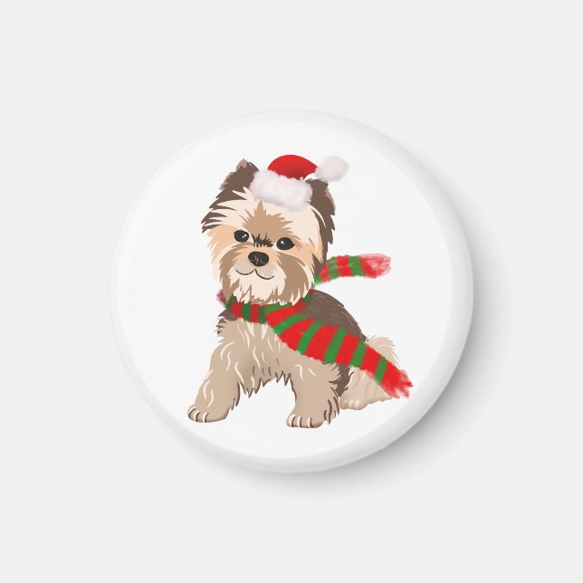 Aimant Adorable Yorkie De Noël Dans L'Aimant De Noël (Devant)