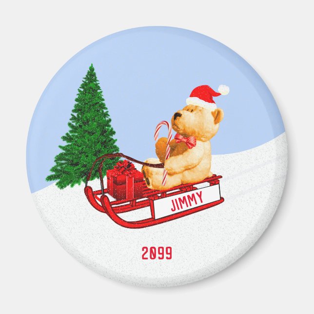 Aimant AdorableOurs en peluche sur traîneau w présent (Devant)