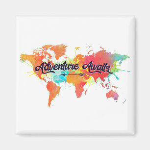 Aimant Adventure Await Citation Vivant Watercolor Carte d