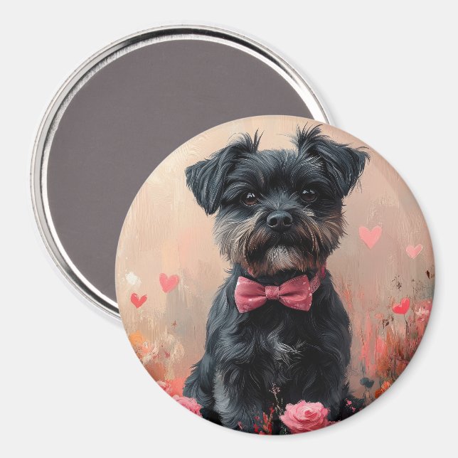Aimant Affenpinscher avec Rose - Saint Valentin (Recto/Verso)