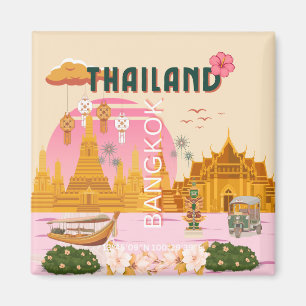 Aimant Affiche de voyage rétro vintage Bangkok Thaïlande