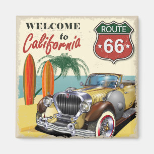 Aimant Affiche rétro "Bienvenue en Californie" de la rou