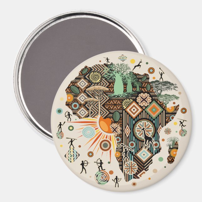 Aimant Africa Map Decorative Tribal Elements Pattern (Recto/Verso)