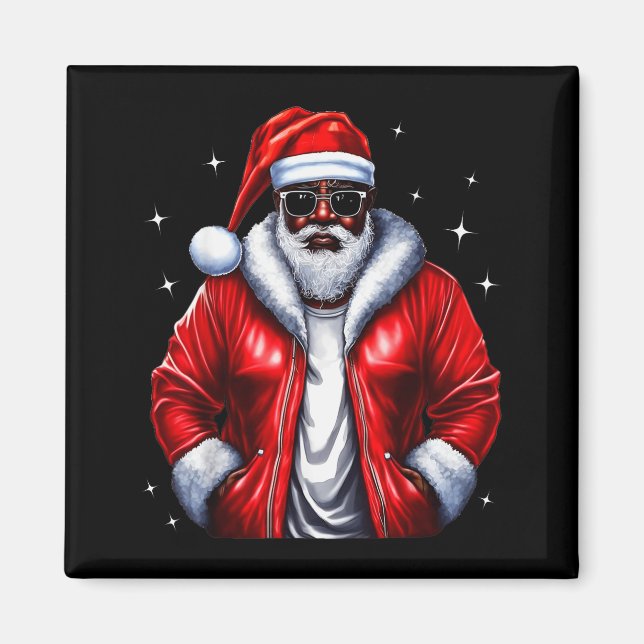 Aimant African American Santa Christmas Pajama Cool Black (Devant)