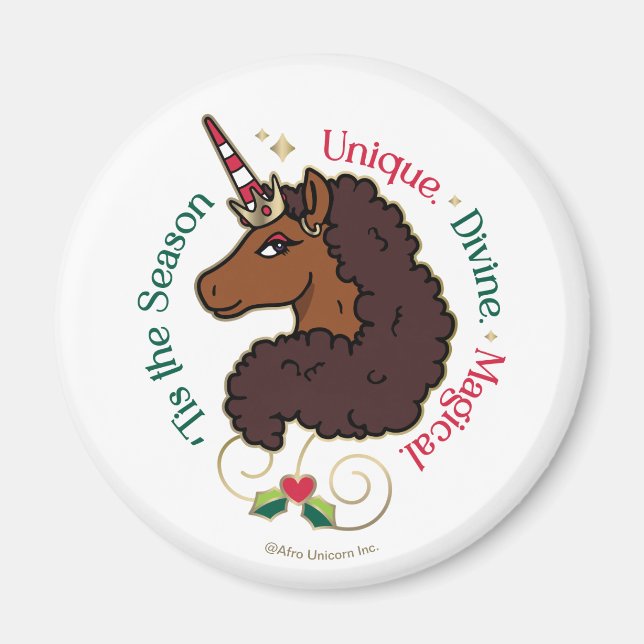 Aimant Afro Unicorn 'Tis Season Holiday Unicorn (Devant)