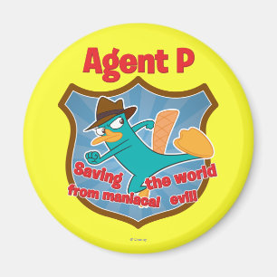 Aimant Agent P Sauver le monde du mal maniaque Badge