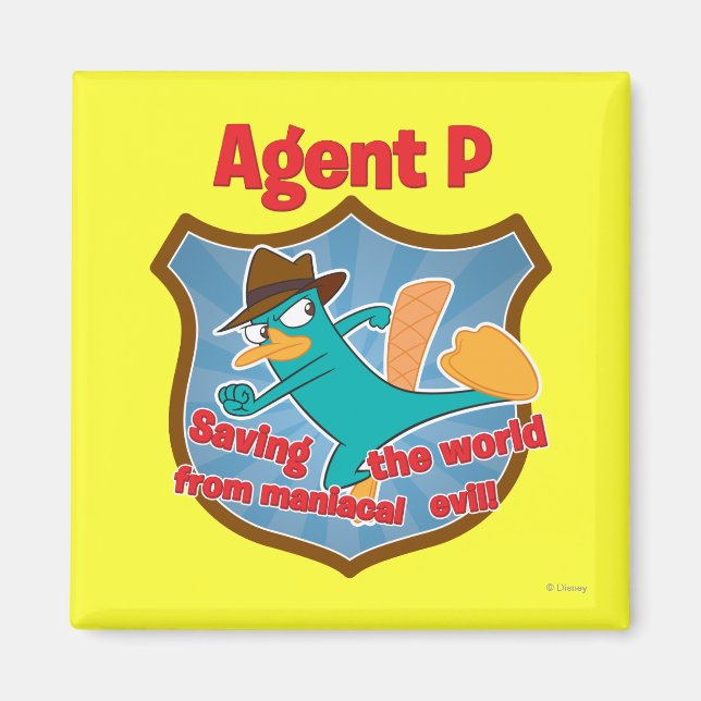Aimant Agent P Sauver le monde du mal maniaque Badge (Devant)