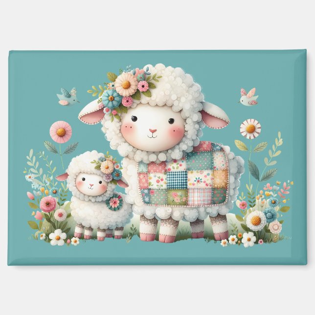 Aimant Agneaux mignons aux accents floraux et en écailles (Recto)