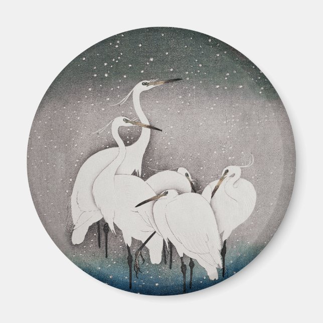 Aimant Aigrettes japonaises Grues Koson Neige d'hiver (Devant)
