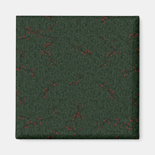 Aimant Aiguilles Motifs de Noël et baies rouges (Devant)