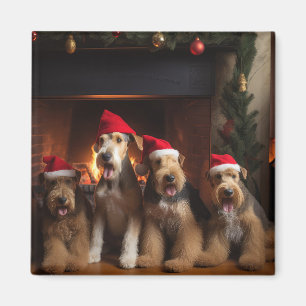 Aimant Airedale au coin du feu Noël