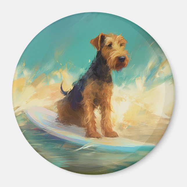 Aimant Airedale Beach Surf Peinture (Devant)