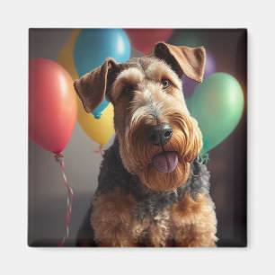 Aimant Airedale chien avec gâteau et ballons