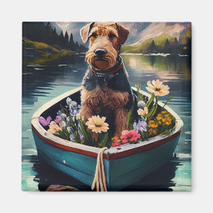 Aimant Airedale Dog on a Paddle : Une aventure Pittoresqu
