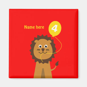 Aimant Ajouter le nom lion 4e anniversaire rouge