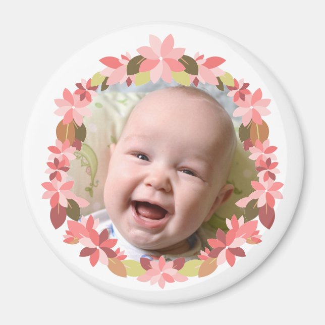 Aimant Ajouter Votre Bébé Photo Pink Floral Wreath Frame  (Devant)
