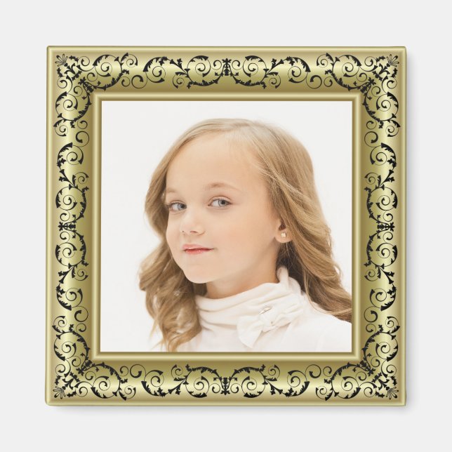 Aimant Ajouter votre image personnalisée Gold & Black Fra (Devant)