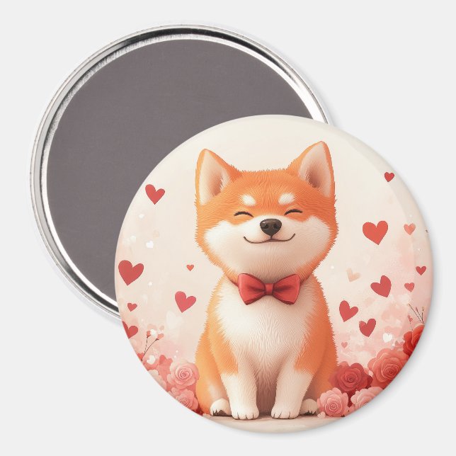 Aimant Akita avec Rose - Saint Valentin (Recto/Verso)