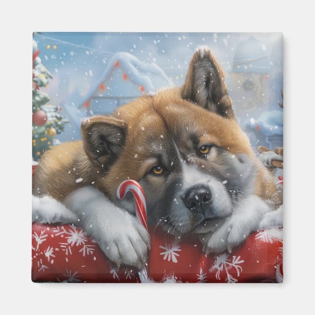 Aimant Akita Chien Festive de Noël (Devant)