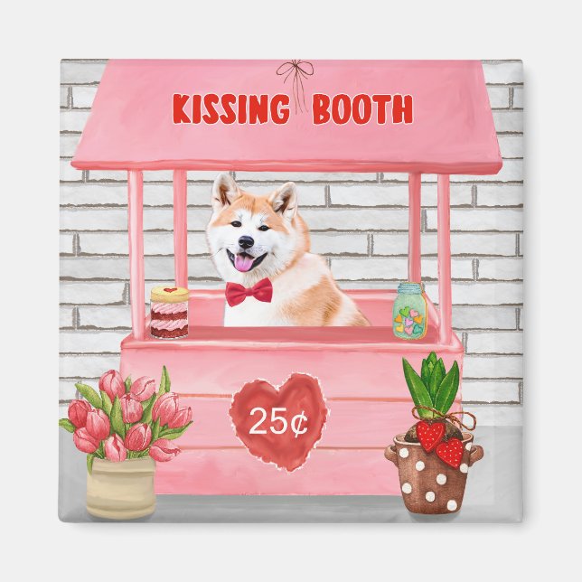 Aimant Akita Chien Valentine's Day Kissing Booth (Devant)