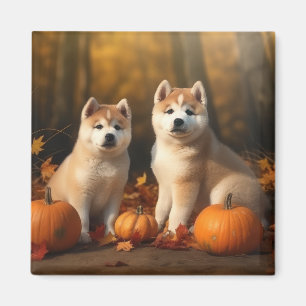 Aimant Akita chiot Automne Délice Citrouille