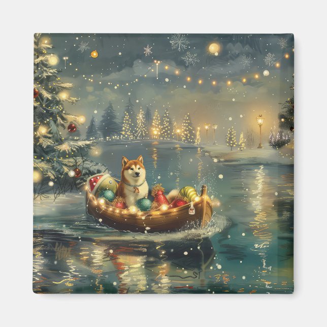 Aimant Akita Christmas Festive Voyage (Devant)
