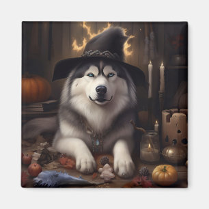 Aimant Alaskan Malamute Citrouilles Halloween effrayant