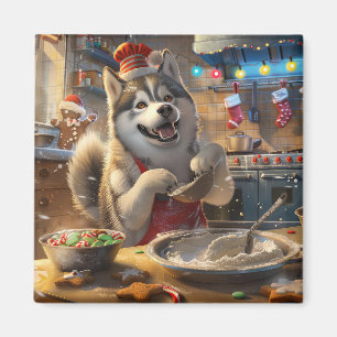 Aimant Alaskan Malamute : Noël festif