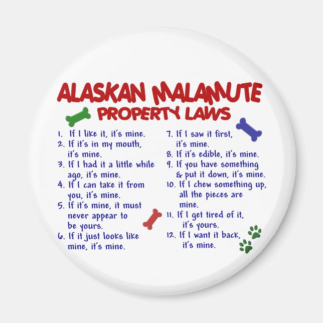 Aimant ALASKAN MALAMUTE Propriété Lois 2 (Devant)