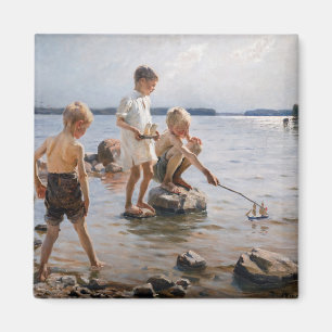Aimant Albert Edelfeue - Les garçons jouent sur le rivage