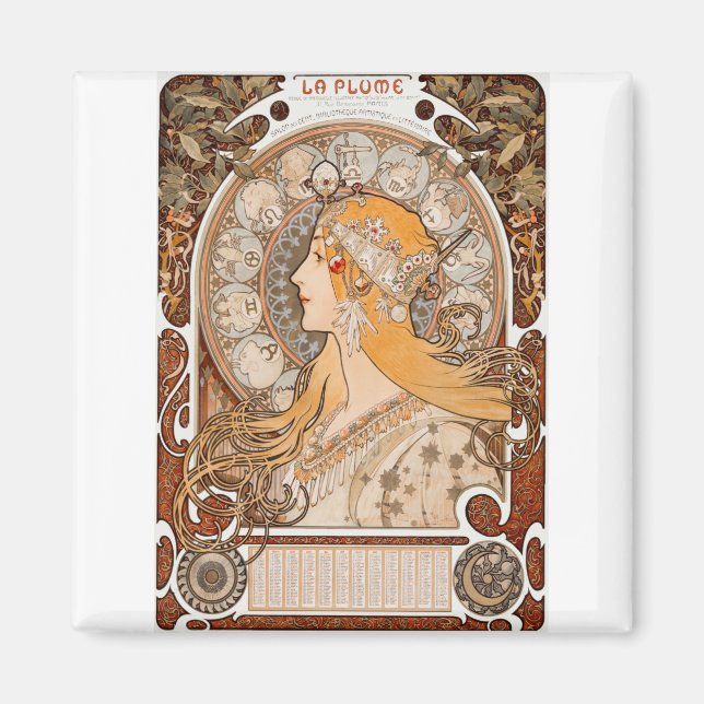 Aimant Alfons mucha Zodiaque ou La Plume (Devant)