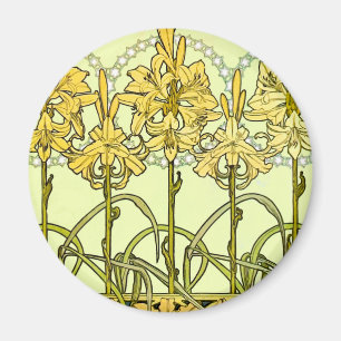 Aimant Alfonse Mucha Art Nouveau Lys classique motif